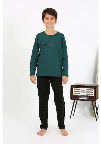 Akbeniz Erkek Çocuk Uzun Kol Penye Pijama Takım 20437 Zümrütyeşili Zümrüt Yeşili