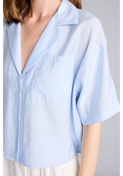 Defacto Pijama Yaka Modal Kısa Kollu Açık Mavi Gömlek H7938ax26smbe40 Mavi-be40