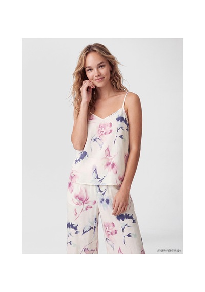 Lcw Dream Ekru Çiçekli İp Askılı Kadın Pijama Takım