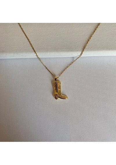 Vintage Western Kovboy Çizme Kolye Gold