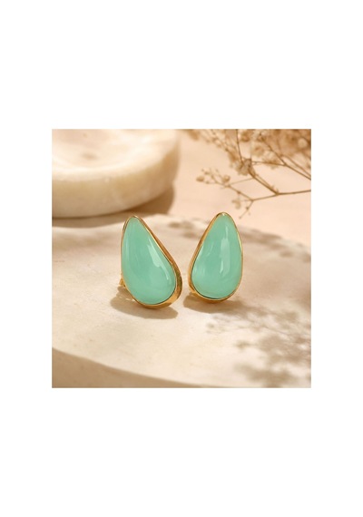 Mint Yeşili Damla Küpe Gold Detaylı Parlak Taş Görünümlü Şık Kadın Küpe Mint - 886705505 Mint - 886705505 Mint