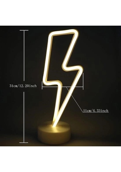 Buffer Dekoratif Şimşek Şeklinde Pilli Neon Led Lamba Süs Masa Lambası Çok Renkli
