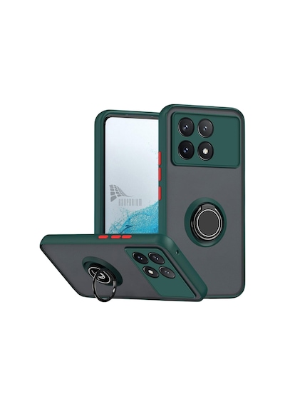 Poco X6 Pro Uyumlu Kılıf Yüzüklü Standlı Extra Darbe Koruma Sert Silikon Kapak - Yeşil Yeşil