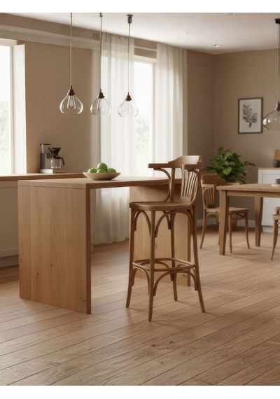 Thonet Kolçaklı Ahşap Bar Sandalyesi Natural