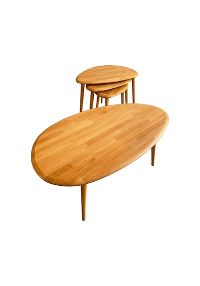 Fawdecor Asimetrik Masif Ahşap Orta Sehpa Ve 3'lü Zigon Açık Meşe