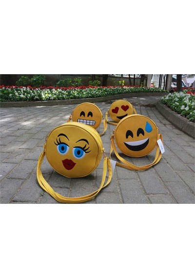 Emoji Çanta Zorlama Gülen Yüz İfadeli Sarı
