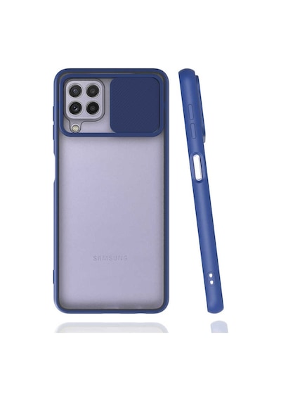 Kilifone - Samsung Uyumlu Galaxy M32 - Kılıf Slayt Sürgülü Arkası Buzlu Lensi Kapak - Lacivert
