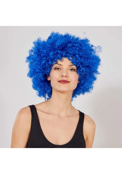 Mavi Renk Kıvırcık Afro Bonus Peruk Açık Gri