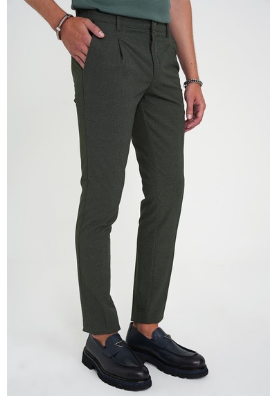 Efor Comfort Fit Beli Lastikli Tek Pileli Dokulu Yeşil Pantolon P 1193 Yeşil