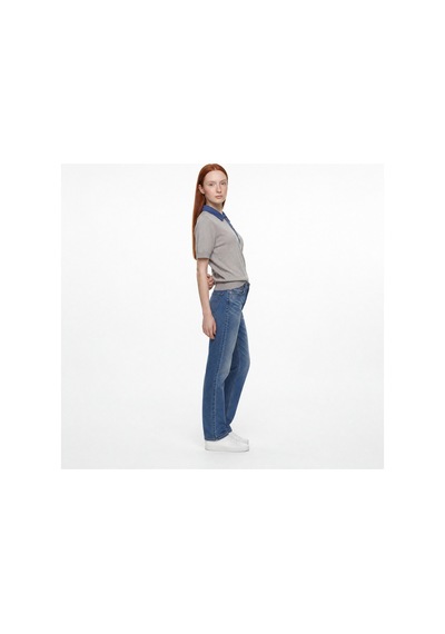 Maison Velora Kadın Gri Denim Garnili Polo Yaka Triko Bluz Gri 885126193 Gri