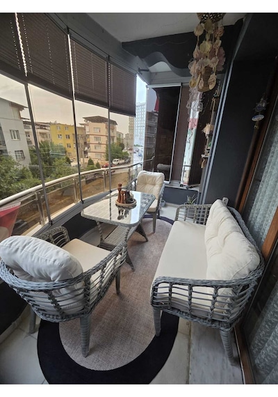 Tu Tienda Kartepe 2 1 1 Rattan Bahçe Balkon Takimi,gri Rattan/krem Kumaş Vizon