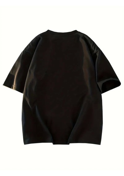 Modi Baskılı Oversize Bisiklet Yaka T-shirt - Siyah - Mymg158986