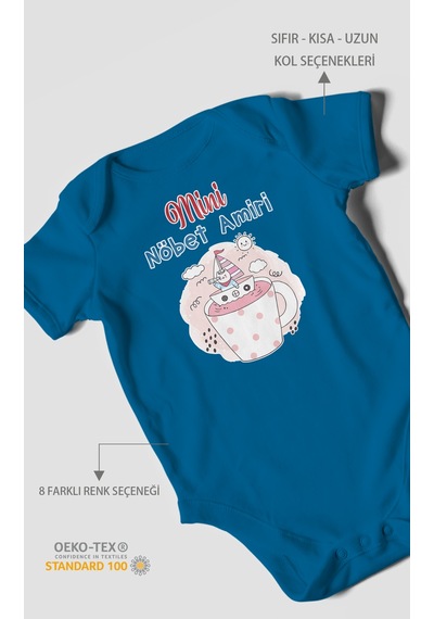 Mini Nöbet Amiri Baskılı Bebek Zıbını Çıtçıtlı Body %100 Pamuk Kısa Kol Koyu Mavi