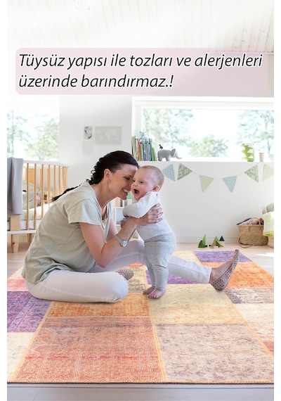 Folk Patchwork Desenli Dokuma Taban Dekoratif Renkli Halı Ba 03