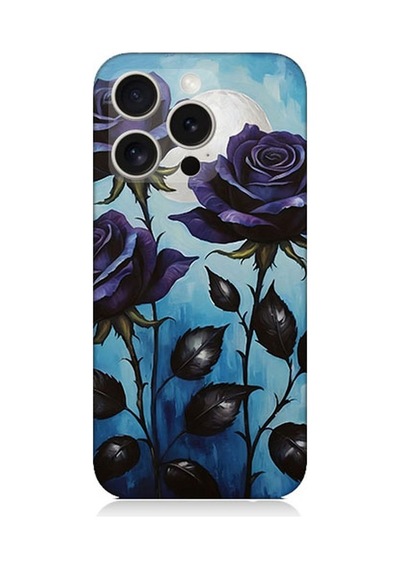 Apple Uyumlu iPhone 16 Pro Max Mavi Güller Hüznü Desenli Silikon Kılıf Çok Renkli