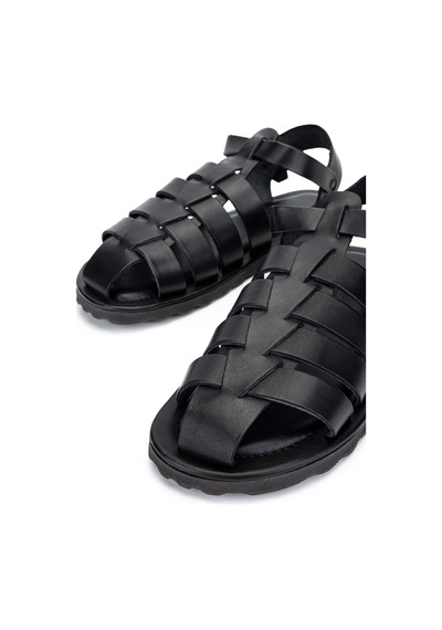 Sandals Factory Erkek Hakiki Deri Siyah Düz Sandalet 741 M5047 Erk Sndlt Y24 Black Siyah