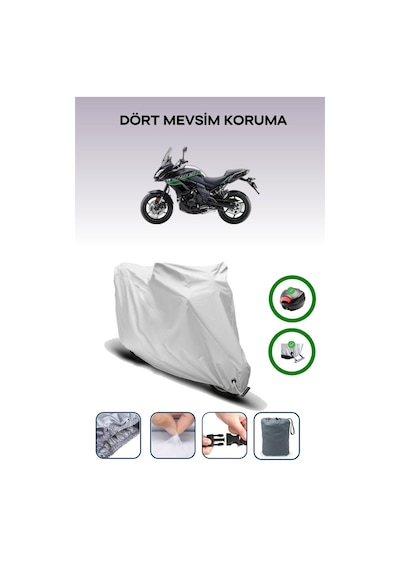 Gri Arka Çanta Ve Kilit Uyumlu Kawasaki Versys 650 Uyumlu Motor Brandası