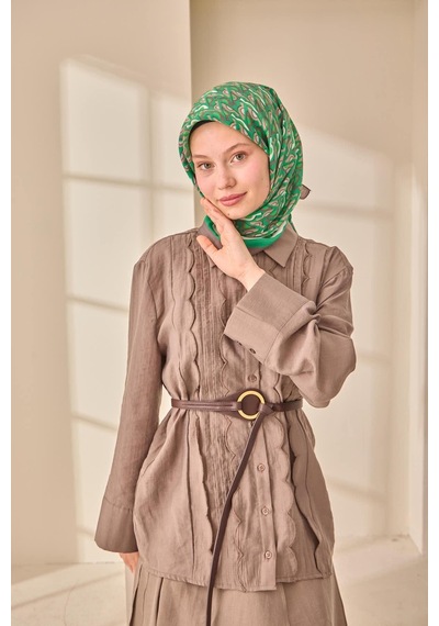 Silk Home Aura Eşarp 140006-15 Koyu Vizon, Beyaz, Yeşil, Vizon