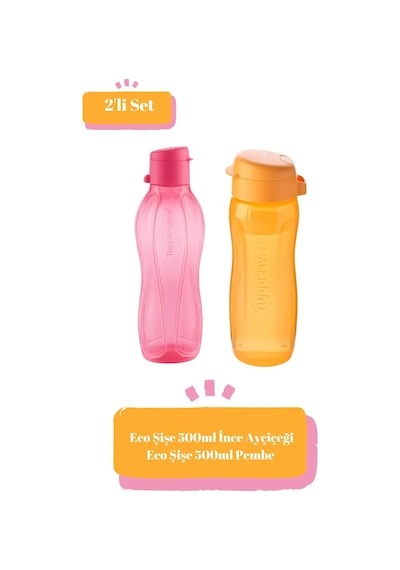 Tupperware Eco Şişe 500 Ml İnce Ayçiçeği Ve Pembe Suluk Matara Çevre Dostu 2'li Set pembe