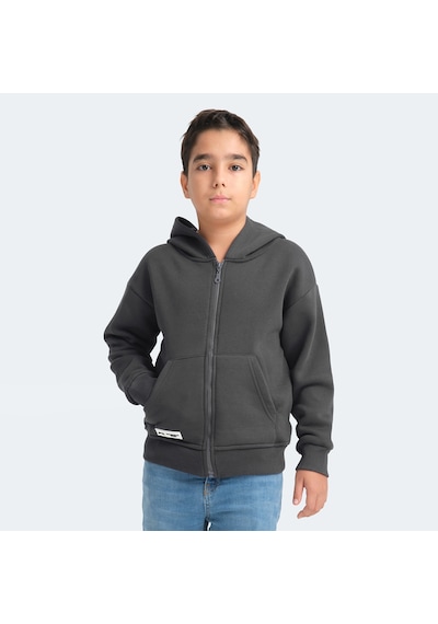 Slazenger LEKAN Çocuk Fermuarlı Kapüşonlu Cepli Koyu Gri Sweatshirt