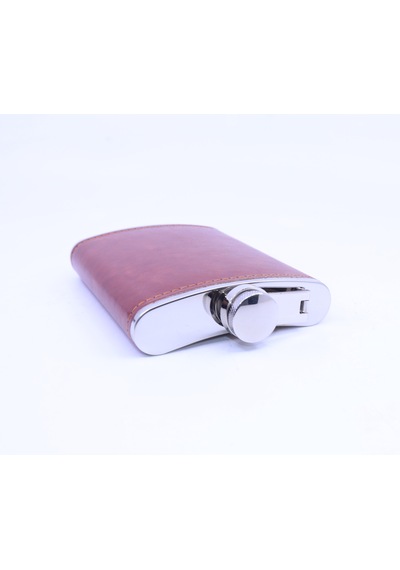 Kahverengi Deri Kaplama Cep Matarası/flask 8 Oz