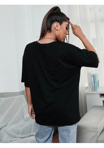 Kadın Siyah Oversize T-shirt Siyah