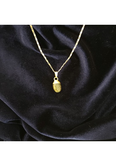 Doğal Labradorit Tepeden Bağlı Gold Başlıklı Çelik Zincirli Kolye Siyah