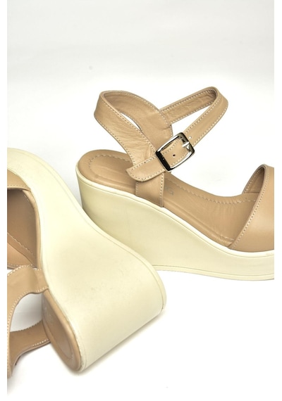 Fox Shoes U555250203 Bej Hakiki Deri Dolgu Topuklu Kadın Ayakkabı Bej-hakiki Deri