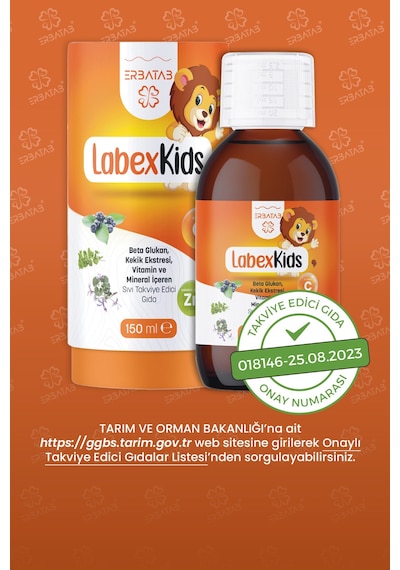 Labex Kids Çinko Kekik Beta Glukan Karamürver Çocuk Multivitamin Şurup 150 ML