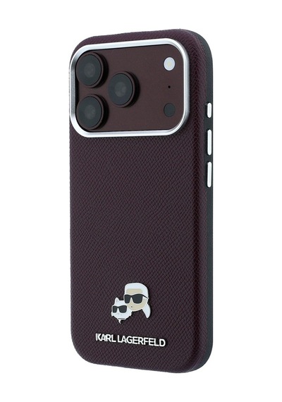 Apple Uyumlu iPhone 18 Pro Kılıf Karl Lagerfeld Lisanslı M-safe Özellikli K&c Heads Metal Logolu Pu Kapak Bordo
