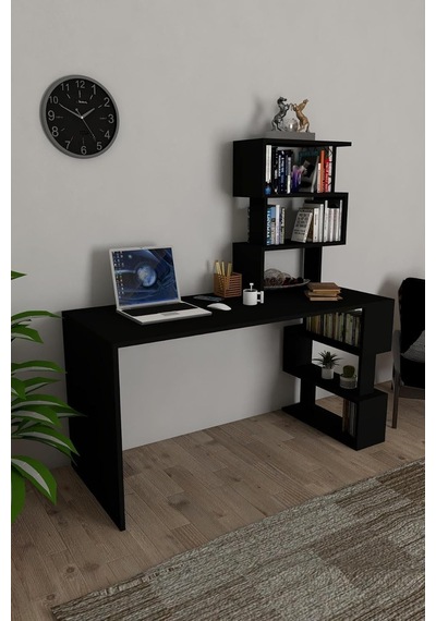 Liman Kitaplıklı Çalışma Masası Siyah Çok Renkli Liman Kitaplıklı Çalışma Masası Siyah Çok Renkli
