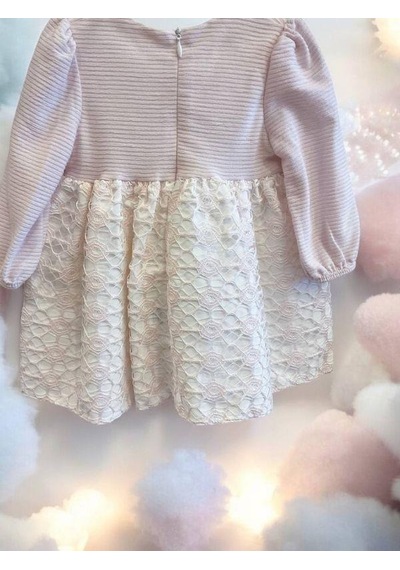 Miomini Baby Kız Bebek Çizgili Fiyonklu Şık Elbise-15173 Pudra