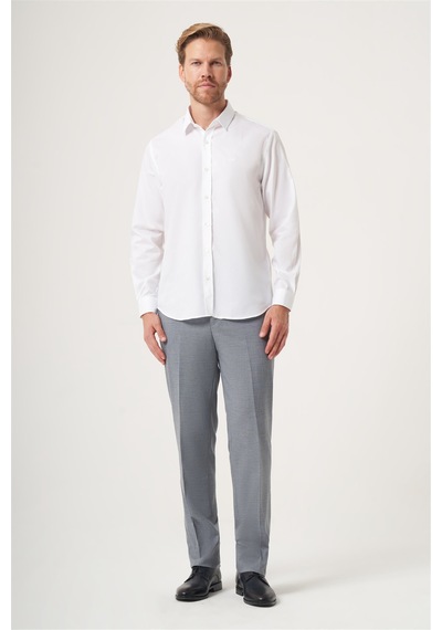İmza Beyaz Sert Yaka Uzun Kol Cepsiz Slim Fit %100 Pamuk Gömlek 1004260211