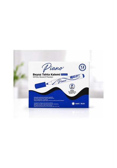 Dordoi Piano 12'li Beyaz Tahta Kalemi 3 Mm Yuvarlak Uç Mavi Renk 13cm Uzunluk Cok Renkli