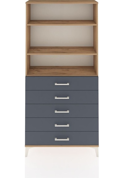 Arges Dolap 3 Raflı 5 Çekmeceli 88x30x182 Çam-antrasit Atlas Çam