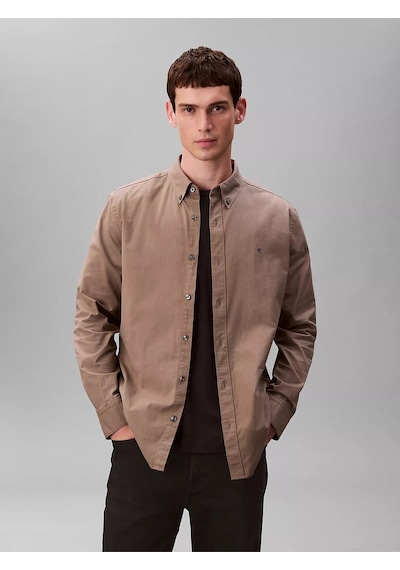 Calvin Klein Erkek Pamuklu Regular Fit Uzun Kollu Haki Gömlek-15566