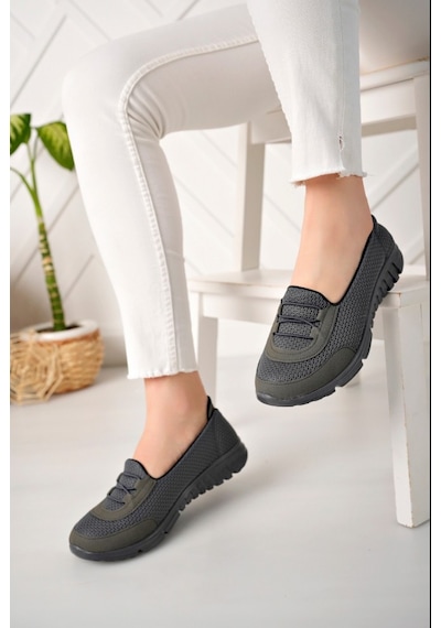 Füme Anne Ortopedik Taban Bağcıksız Slip-on Günlük Rahat Giyim Anatomik Yürüyüş Ayakkabı Füme