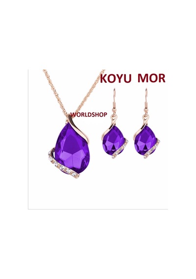 Büyük Swarovski Taşlı Takı Seti 18 Gp, Sevgililer Günü Si Kırmızı Altın