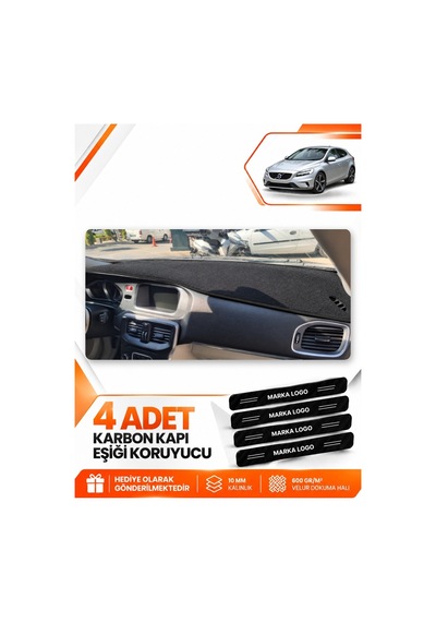 Volvo V40 2012-2019 Uyumlu Torpido Koruma Koruyucu Kılıfı Halısı Örtü Göğüs Panel - Siyah