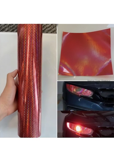 Petek Desenli 3d Colormatik Far Filmi Stop Folyosu 1mx30cm Kırmızı