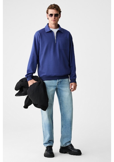 Grımelange Shıftd Erkek Bisiklet Yaka Uzun Kollu Fermuarlı İndigo Sweatshirt İndigo