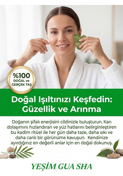 Yeşim Taşı Yeşil Gua Sha Yüz Masaj Taşı %100 Doğal Ve Gerçek Kadın