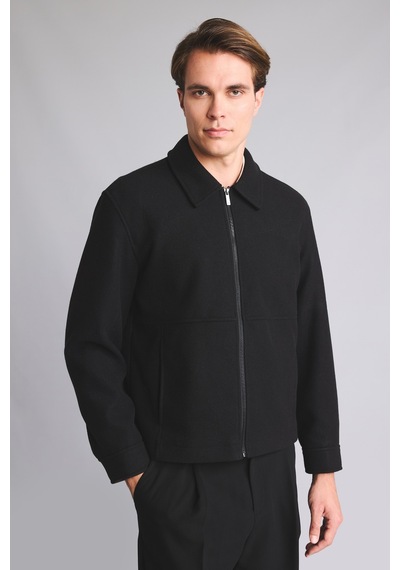 Defacto Regular Fit Polo Yaka Astarlı Fermuarlı Kaşe Mont H2049ax26aubk27 Siyah-bk27