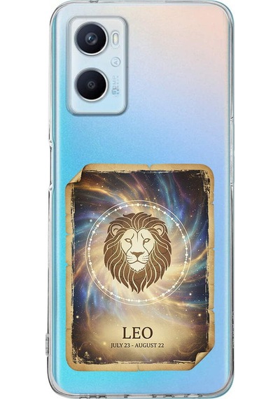 Oppo A96 İle Uyumlu Burç Kartları Aslan Tasarımlı Şeffaf Silikon Kılıf Şeffaf