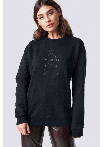 Sherlock Holmes Mobile Baskılı Siyah Kadın Sweashirt