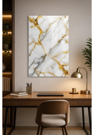 Mermer Gold Desenli Baskılı Cam Tablo Lüks Uv Baskı Dekoratif Duvar Tablosu