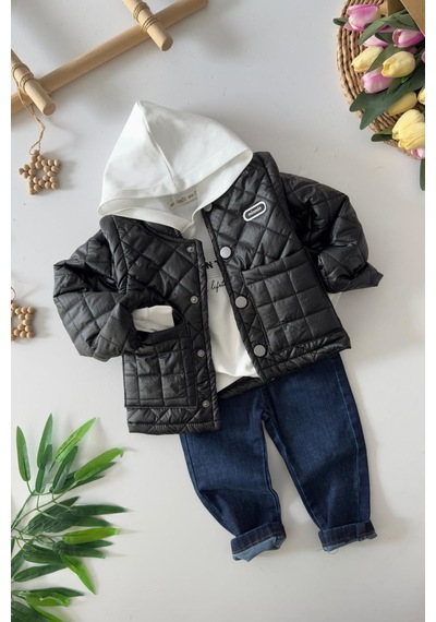 Miniğimin Cicileri Çıkarılabilir Kol Detaylı Min 3 Lü Unisex Takım - Siyah