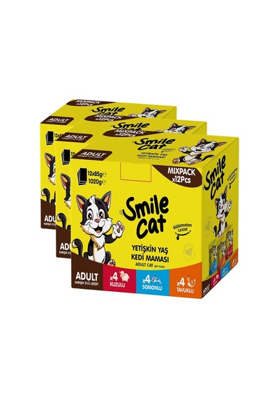 Smile Cat Pouch Mix 12 Adet X 85 Gr Kuzu/somon/tavuklu 3 Paketi