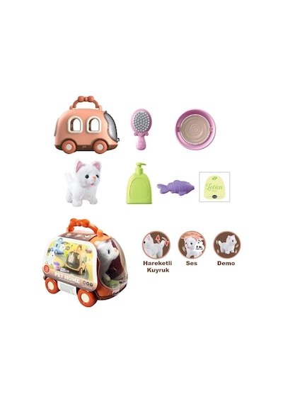 Mey İthalat Jnd-6801 Taşıma Araba Çantalı Hareketli Pilli Kedi Set -vardem Oyuncak