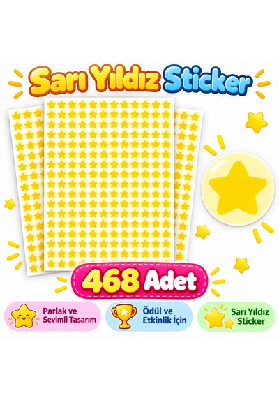 468'li Sarı Yıldız Sticker Ödül Etiketi